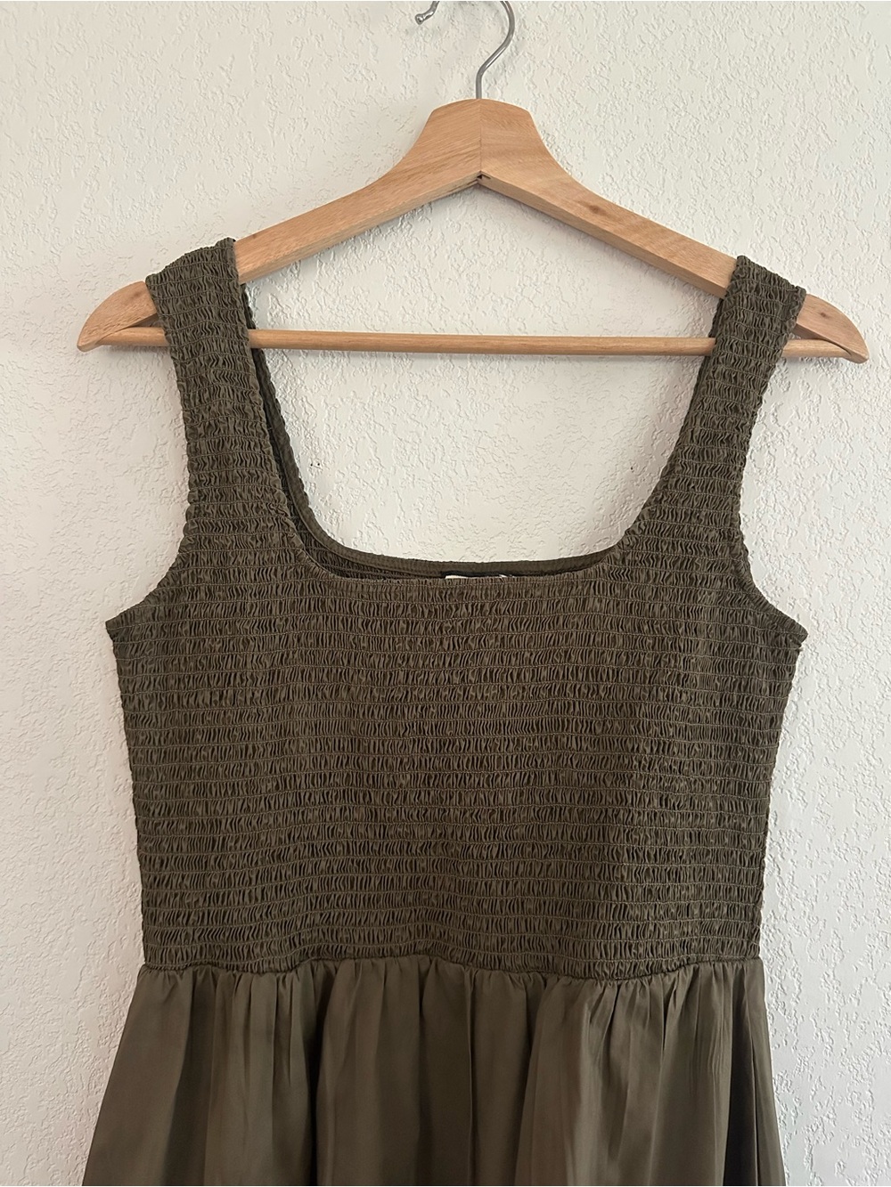 Tuckernuck Smocked Olive Green Square-Neck Midi Dress - Picture 2 of 4